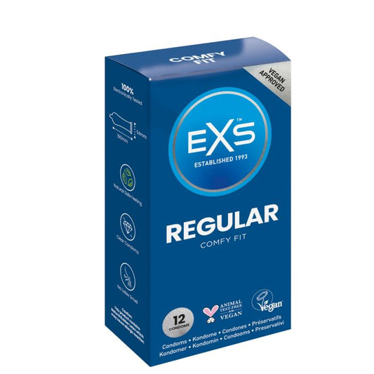 EXS Regular Condoms Natural Latex & Silicone Lubricated 12 Pack