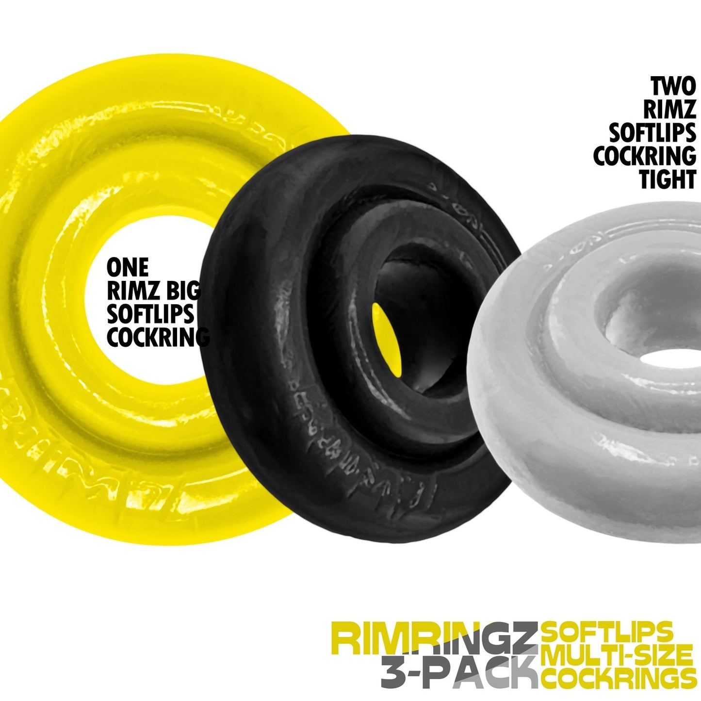 Oxballs RIMRINGZ 3 Pack Cock Rings Shockwave graphic showing 2 different sizes