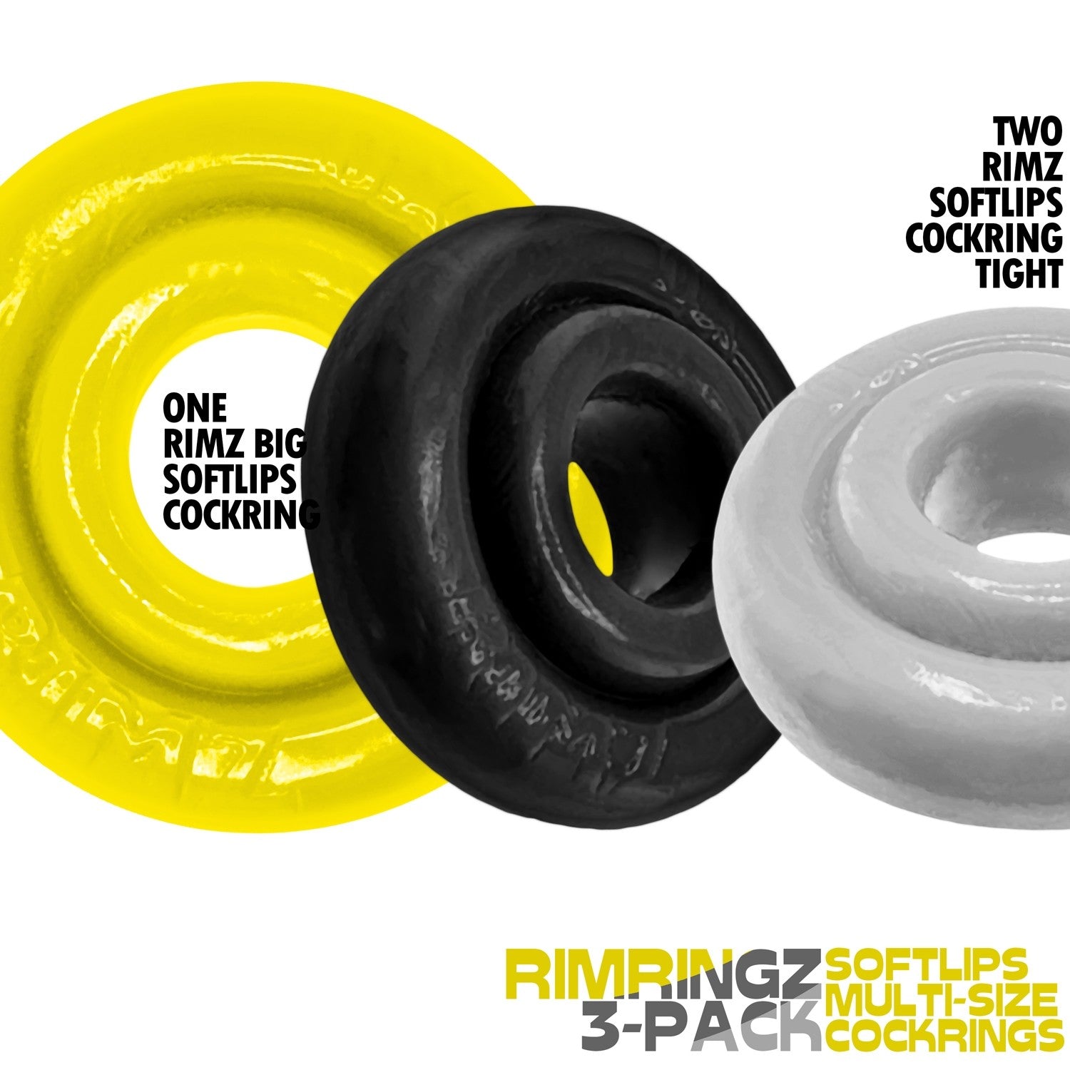 Oxballs RIMRINGZ 3 Pack Cock Rings Shockwave graphic showing 2 different sizes