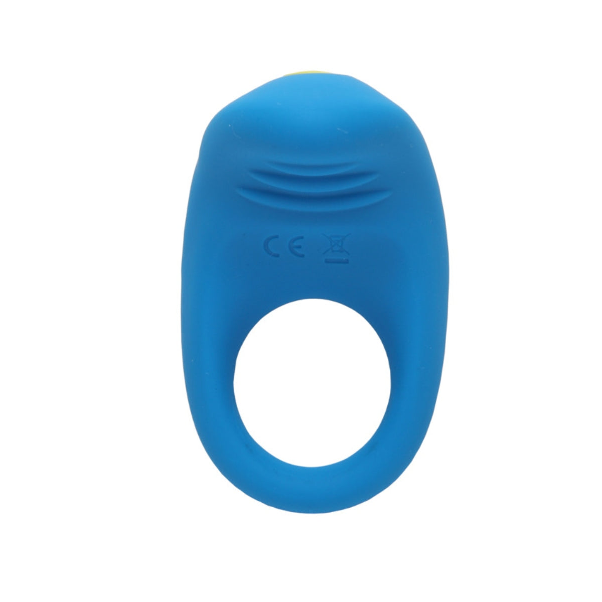 Front view of ROMP Juke blue vibrating cock ring