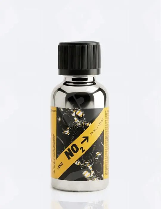 NO2 Amyl 30ml poppers pure amyl nitrite maximum strength 5 out of 5 silver metallic bottle gas mask design