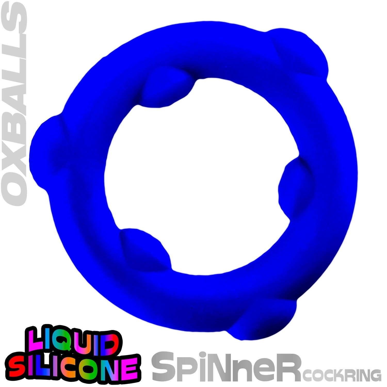Oxballs SPINNER Cock Ring Glacier Silicone graphic showing liquid silicone construction.