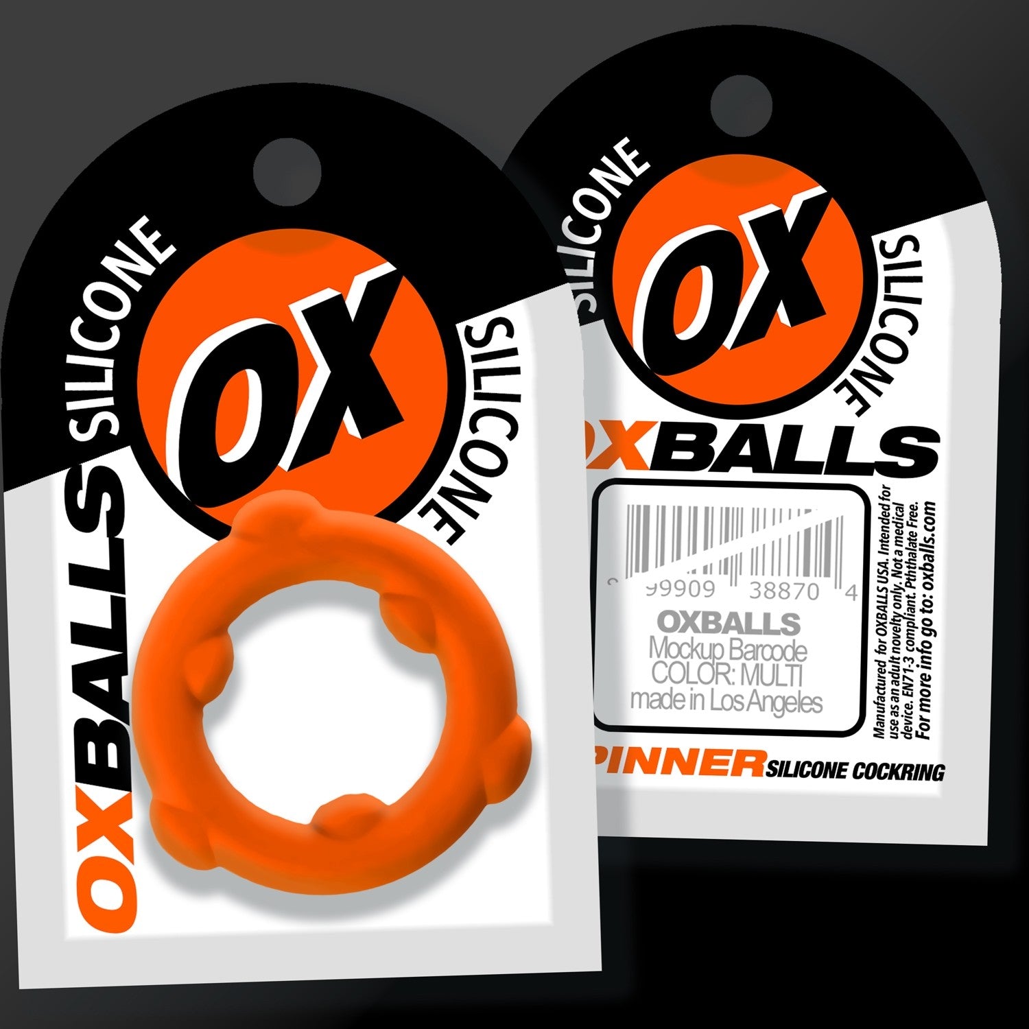 Oxballs SPINNER Cock Ring Orange Silicone packaging