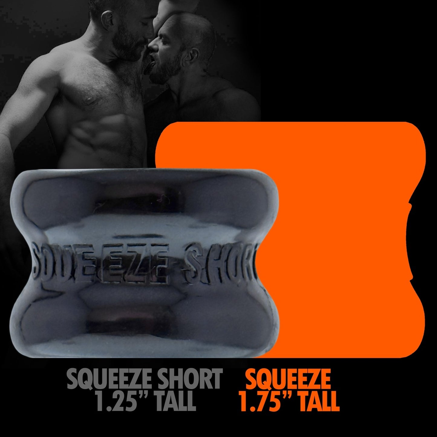Oxballs SQUEEZE SHORT Ball Stretcher Black size comparison with Squeeze tall