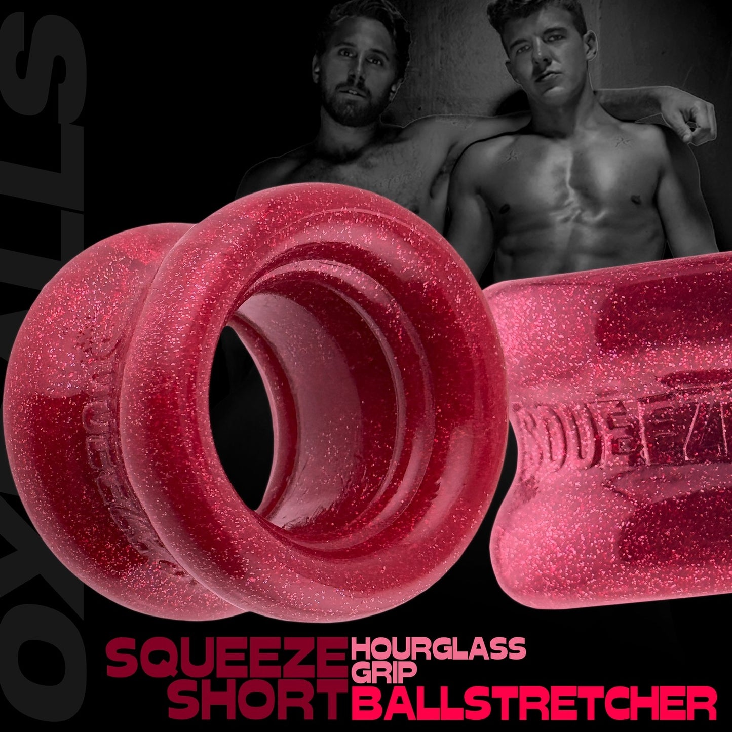 Oxballs SQUEEZE SHORT Ball Stretcher Cherry Lips graphic with models