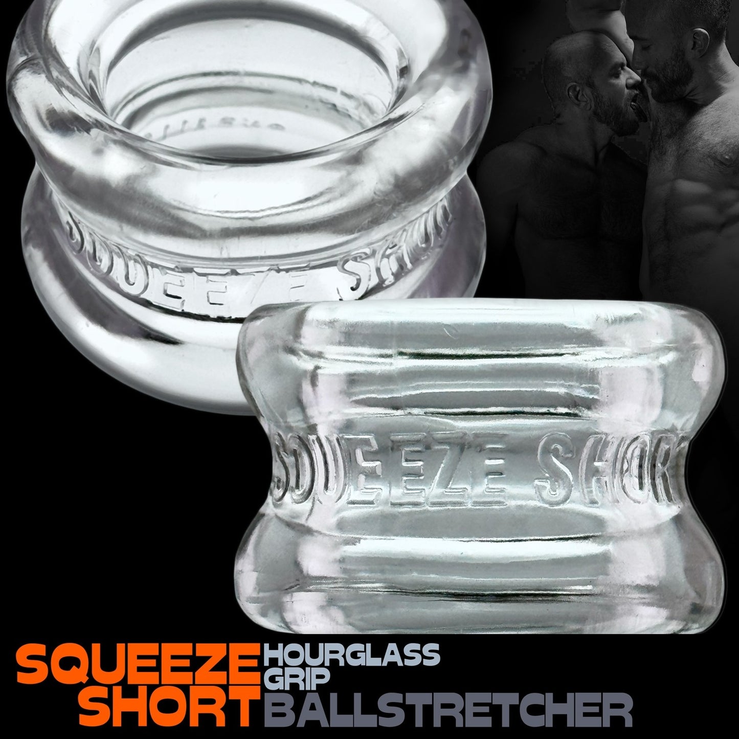 Oxballs SQUEEZE SHORT Ball Stretcher Clear graphic showing shape