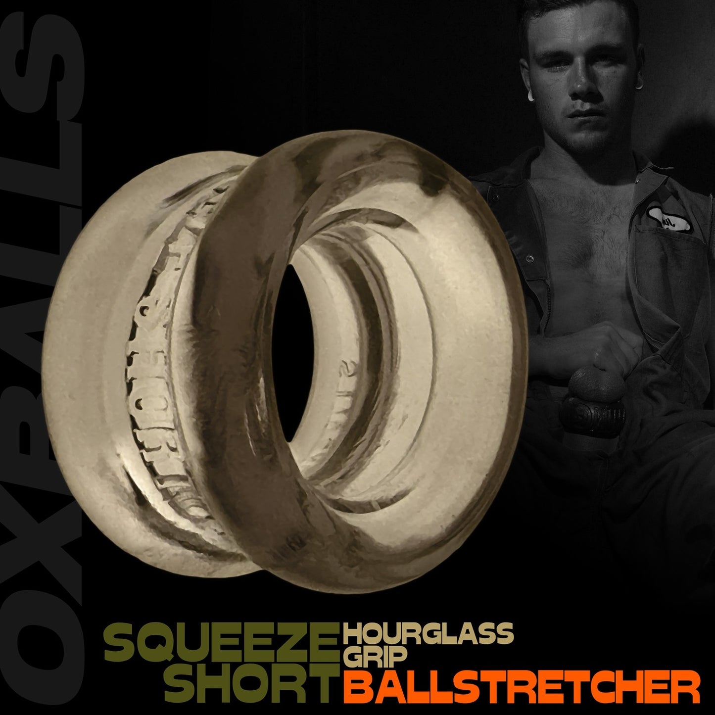 Oxballs SQUEEZE SHORT Ball Stretcher Storm showing hourglass shape