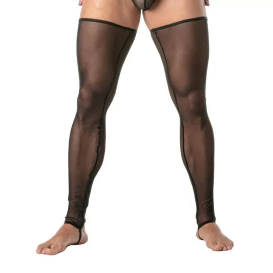 TOF Paris Mesh Long Leg Stockings for Men Black