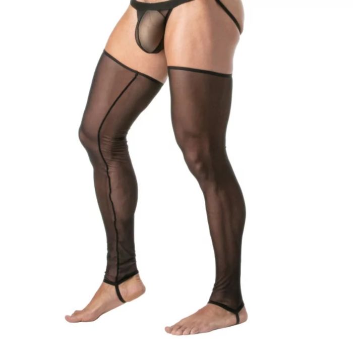 TOF Paris Mesh Long Leg Stockings for Men Black