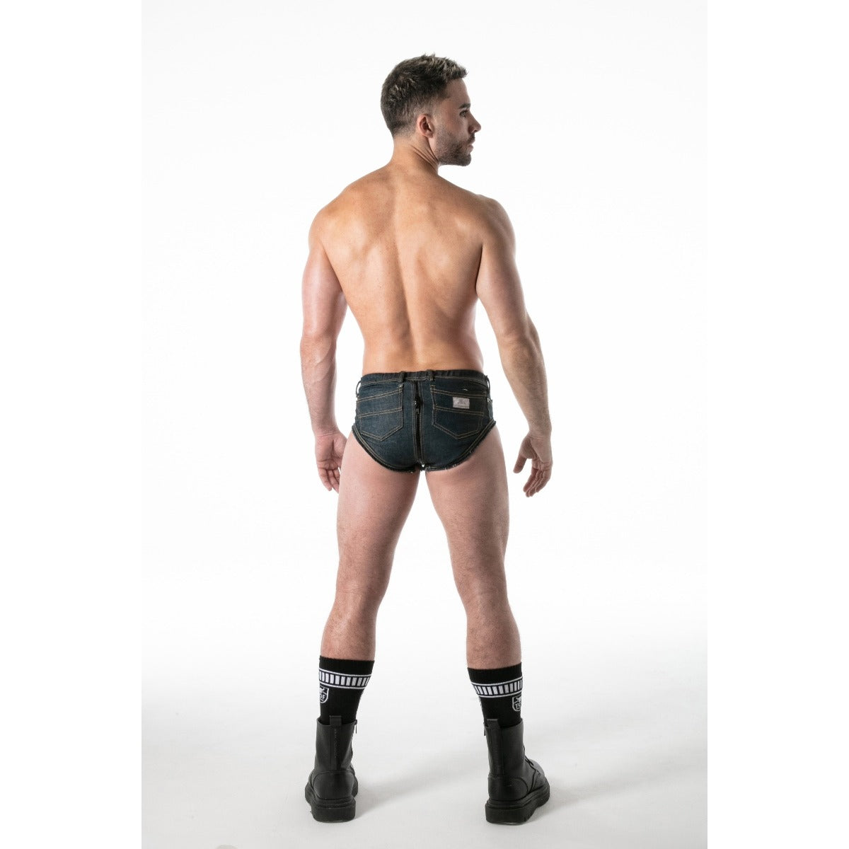 TOF Paris Raw Denim Full-Zip Brief rear view
